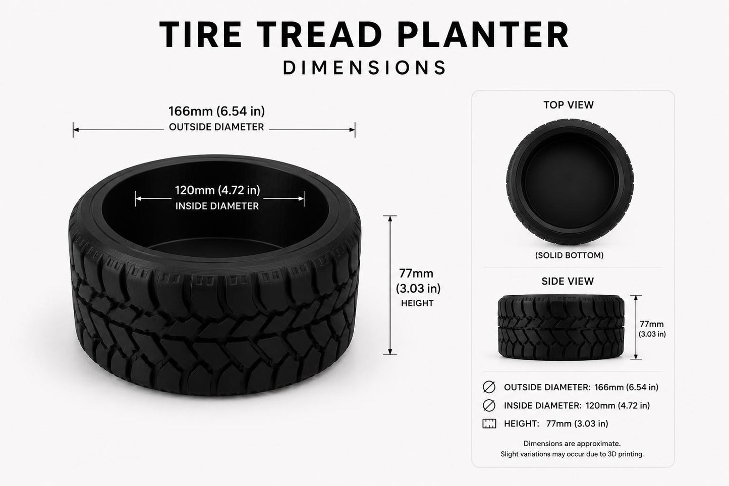 Tire Tread Planter – Modern Succulent Pot | Desk Planter | Unique Tire Pot | Small Indoor Planter | Gift for Car Lovers