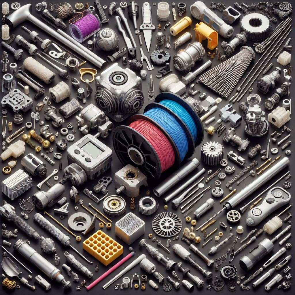 Illustration of assorted mechanical parts and gears