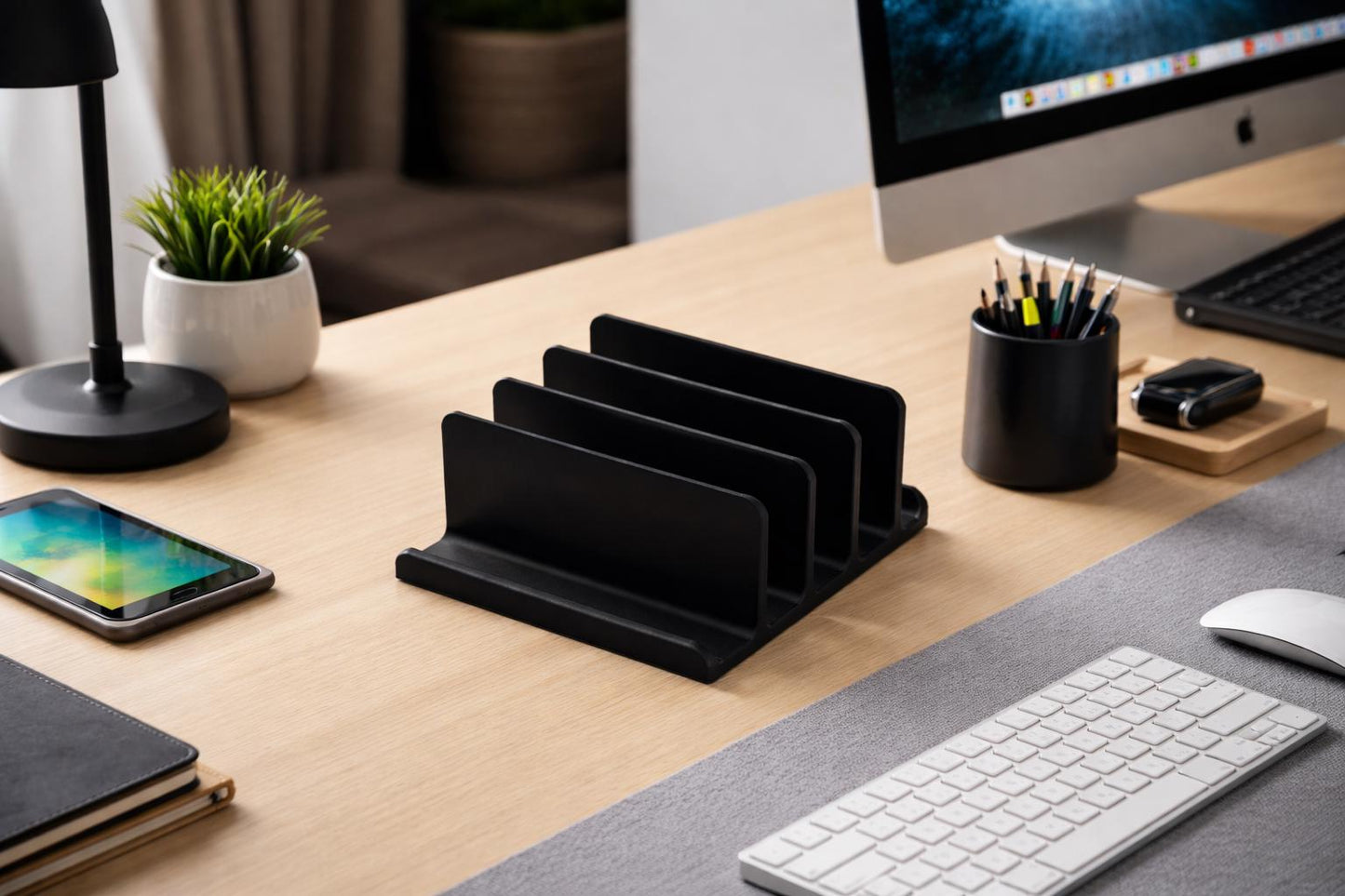 Vertical Laptop Stand | 5 Slot Desk Organizer | MacBook, Laptop, Tablet Holder