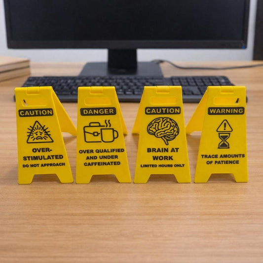 Mini Caution Desk Signs – Set of 4 | Funny Workplace Warning Signs