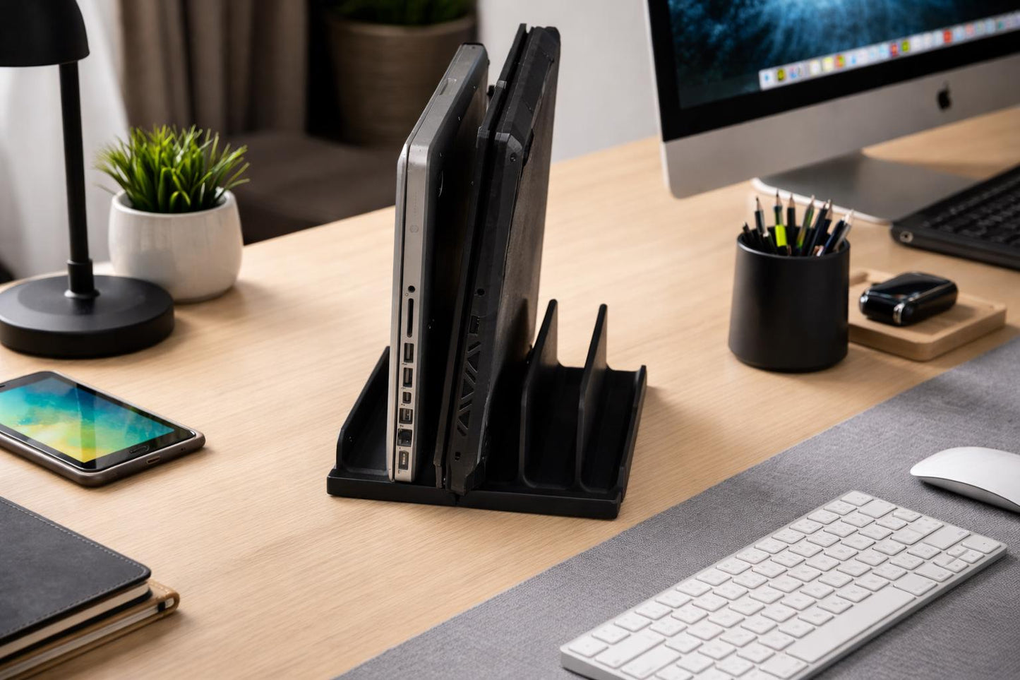 Vertical Laptop Stand | 5 Slot Desk Organizer | MacBook, Laptop, Tablet Holder