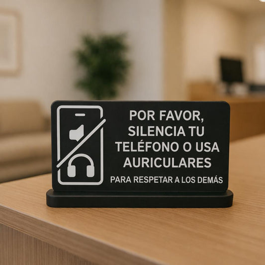 Spanish Quiet Phone Sign, Por Favor Silencia Tu Teléfono, Use Headphones Sign, Office Desk Sign, Library Sign, Workplace Etiquette Sign