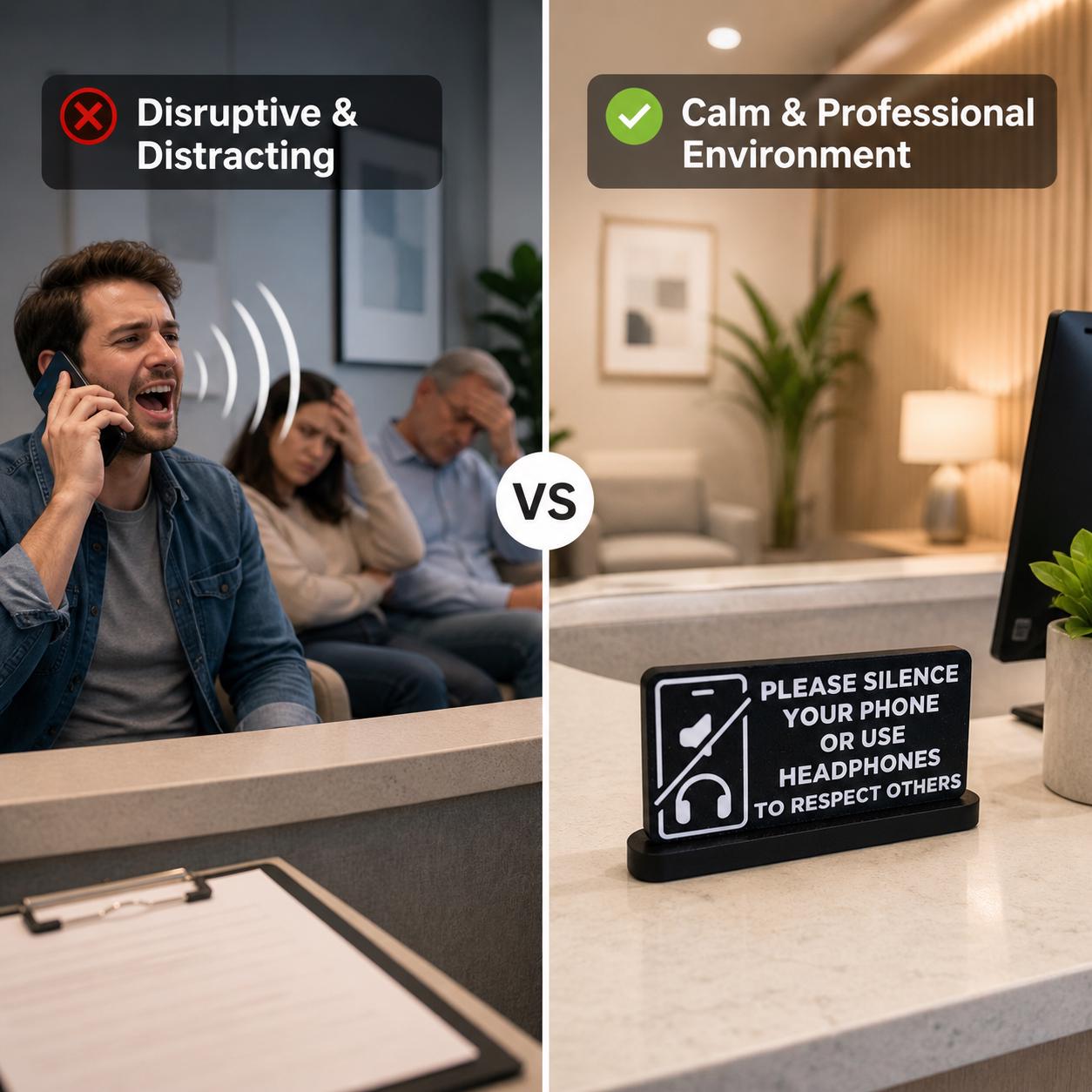 Please Silence Your Phone Sign, Waiting Room Quiet Sign, Reception Desk Sign, Office Etiquette Sign, Customer Reminder