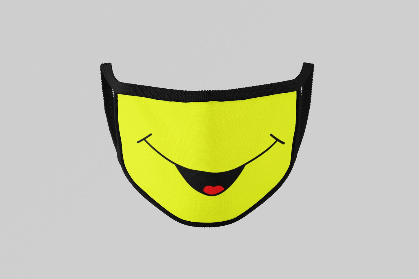 Yellow Smile Face Mask, Washable/Reusable/Flexible Adult or Child Mask with Optional Lanyard