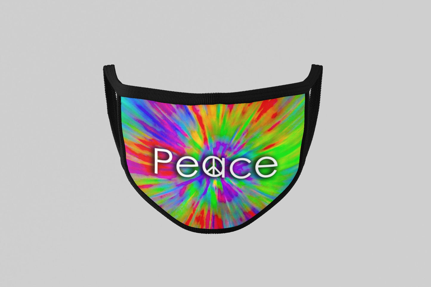 Tie Dye Peace Face Mask, Washable/Reusable/Flexible Adult or Child Mask with Optional Lanyard