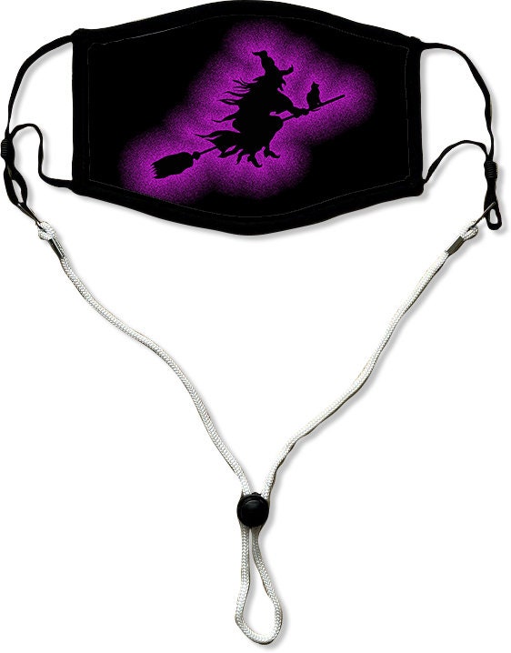 Witch Face Mask, Washable/Reusable/Flexible Adult or Child Mask with Optional Lanyard