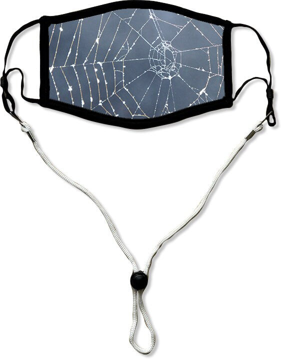 Spider Web Mask, Washable/Reusable/Flexible Adult or Child Mask for Halloween/Trick-or-treat with Optional Lanyard