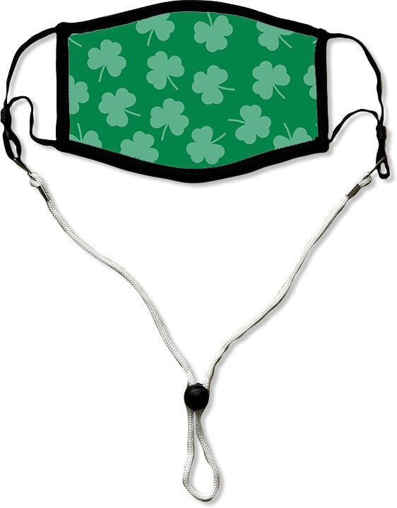 St. Patrick's Day Clover Face Mask, Washable/Reusable/Flexible Adult or Child Mask with Optional Lanyard